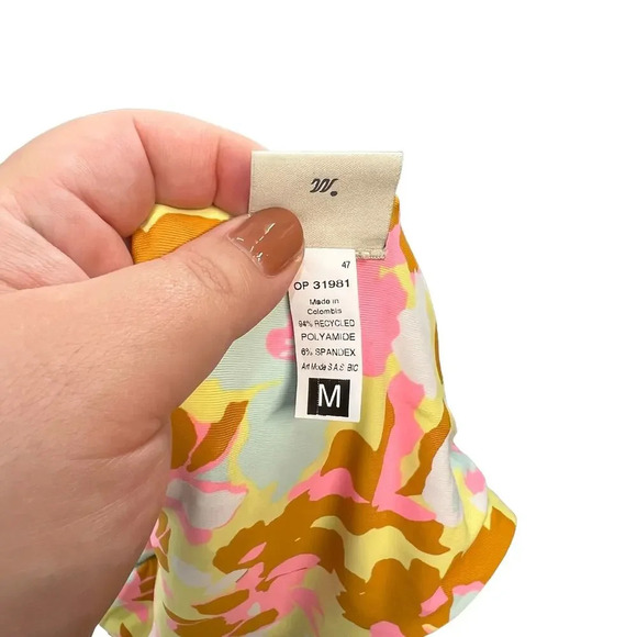 Maaji Smocked Twist Front Bikini Top Blue Palm Tree Tropical Print Size Medium - Picture 10 of 11